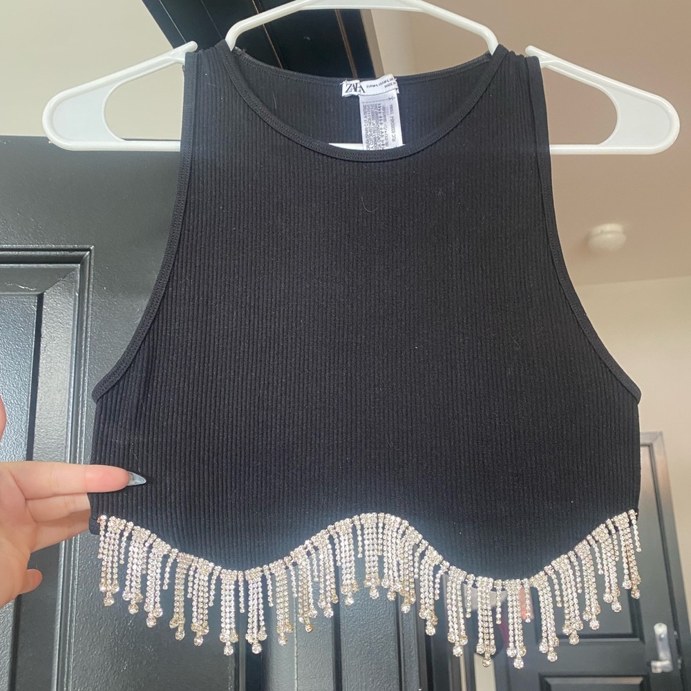 Zara rhinestone fringe crop